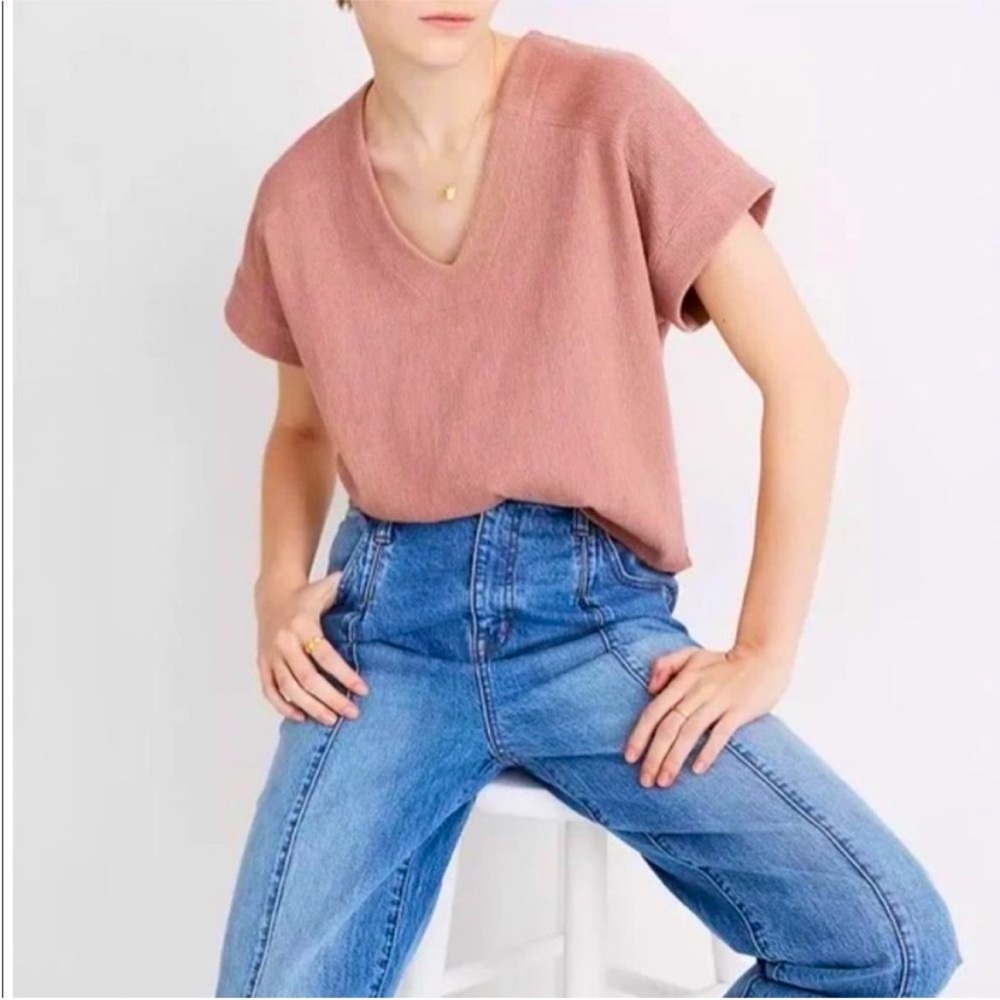 Madewell Ottoman Jacquard V-Neck Boxy Top Size Small